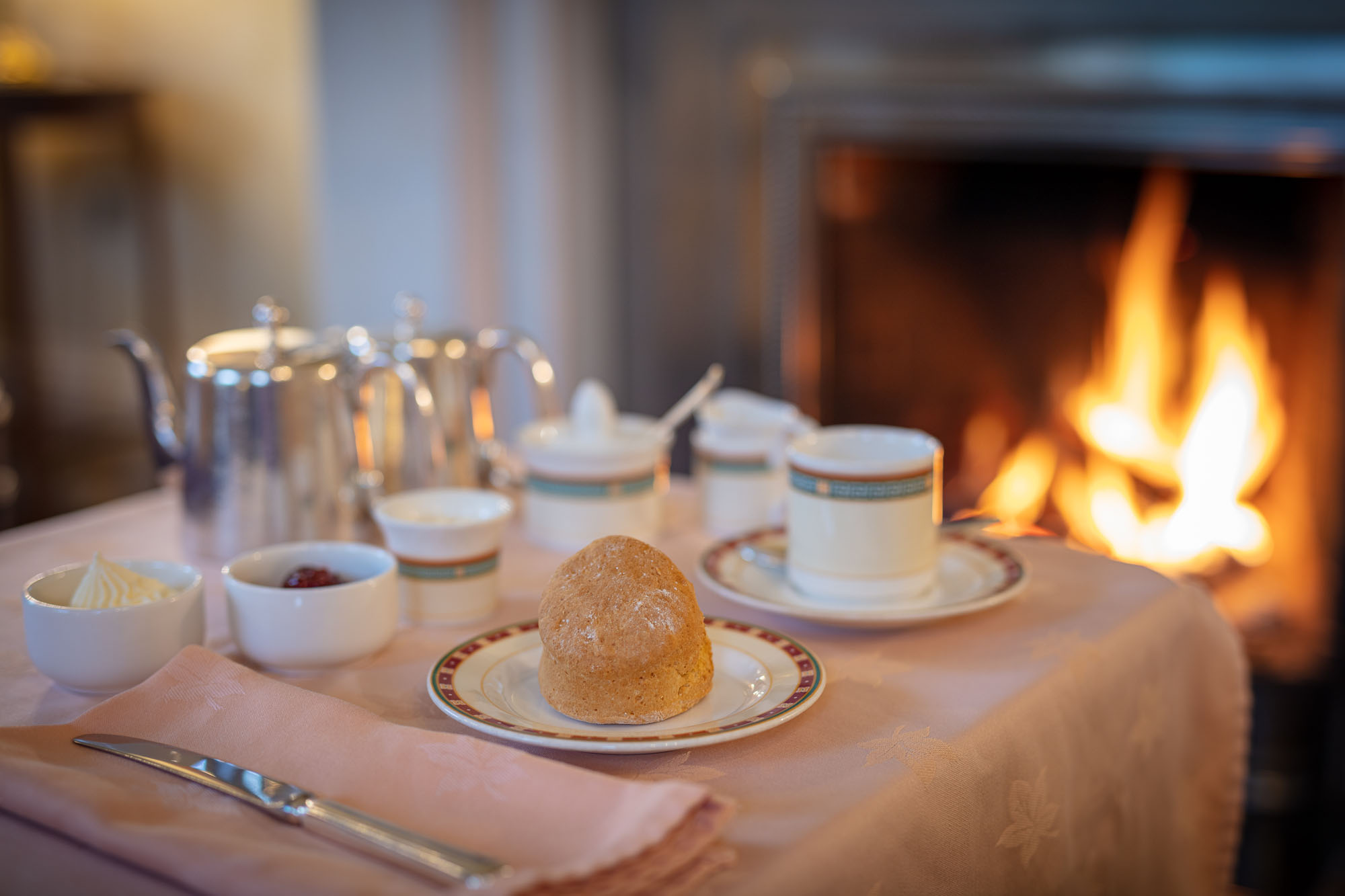 Tea and scone by the lounge fire